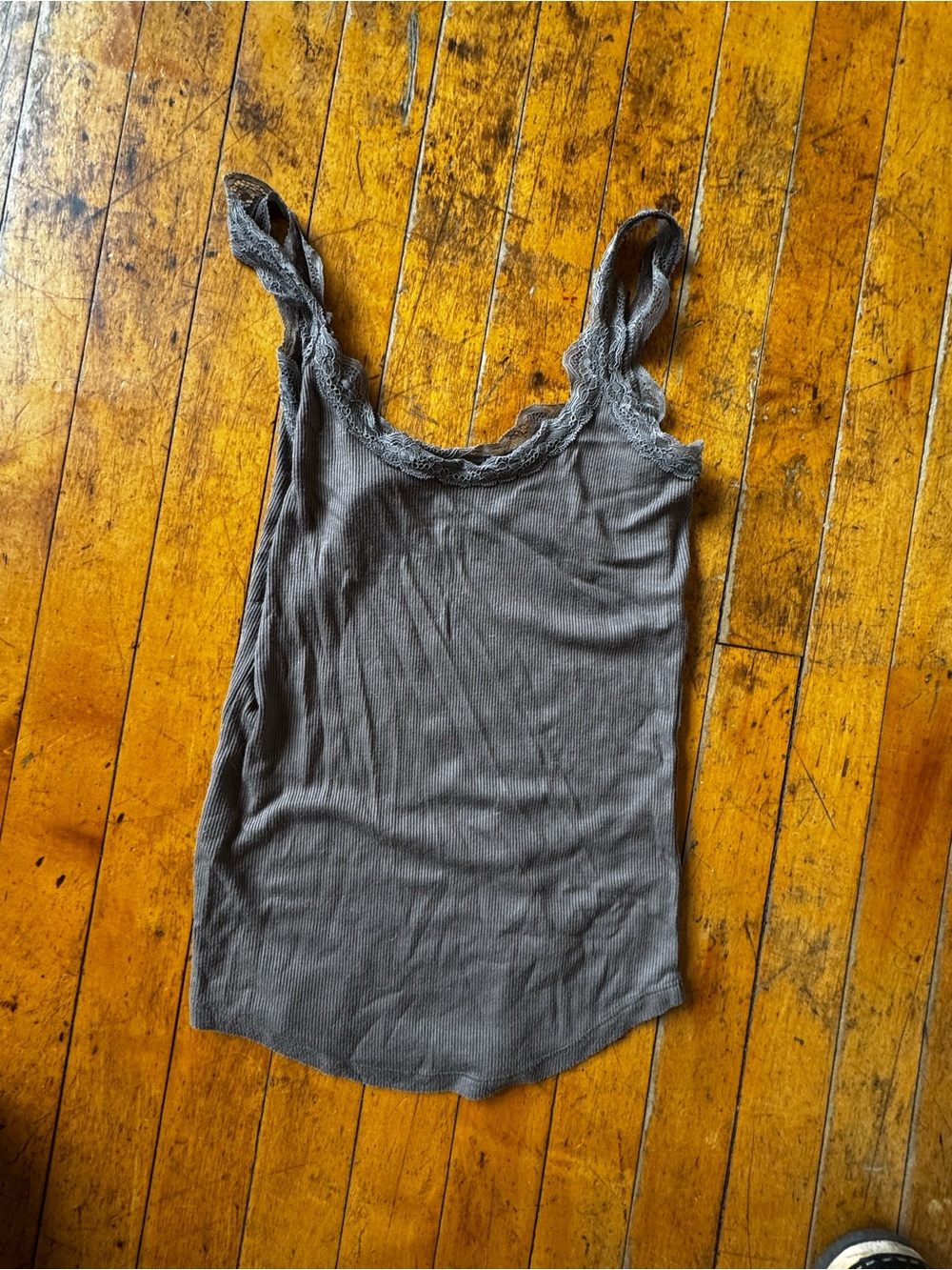 Lace-Trim Ribbed Tank Top - Gray